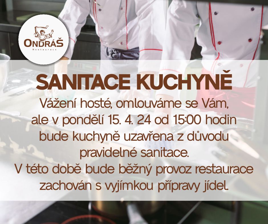 Sanitace kuchyně 15. 4. 24 od 15:00 hod